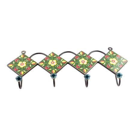 Forest Green And Yellow Ceramic Floral Tiles Hooks